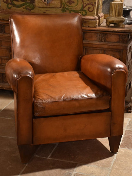 Vintage French leather club chair for sale
