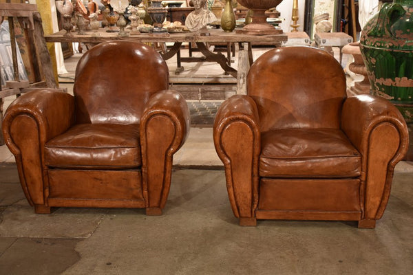 Pair of vintage club chairs leather french for sale buy