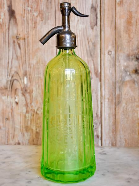 Uranium glass antique French Seltzer bottle