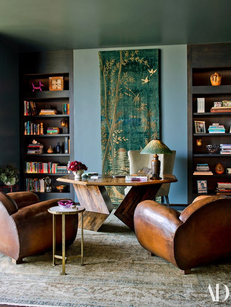 Pair of vintage French leather club chairs in Jennifer Aniston's LA home