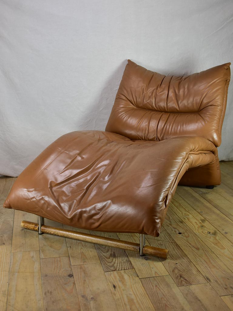 Very large brown leather chaise - 1960's lounge chair 61" – Chez Pluie