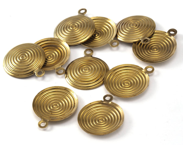 Raw Brass Cambered Round Charms 1 Hole  Findings 0.5 x 16 mm