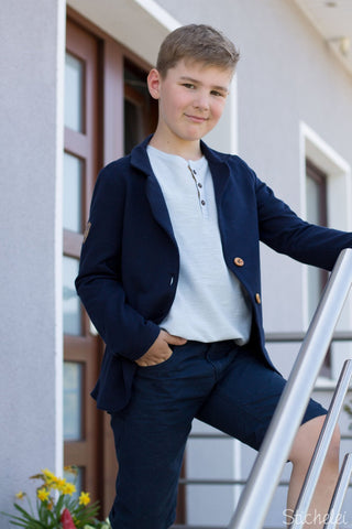 Cozy-Stretch-Sweat "Jona" - Nähen für Kinder/Jungen - Blazer - Anzug - Stoff - Glückpunkt.