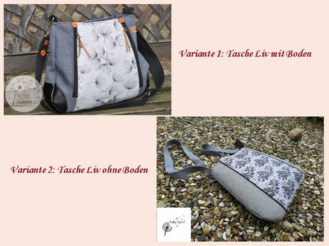 eBook "Liv" Tasche von Unikati-Jede Naht ein Unikat. Anleitung & Schnittmuster. Eine Tasche mit vielen Gestaltungsmöglichkeiten und vielen kleinen Fächern. Du kannst die Einsteckfächer als Muff-Handschuhfach verwenden. Mit Fleece genäht, sind sie kuschelig warm. Tutorials: Einstecktaschen mit Reißverschluss, Einstecktaschen mit verstecktem Reißverschluss, Patches mit Schnittmuster. 37 cm breit und 32 cm hoch  Nähen Damen Taschen & Täschchen - Glückpunkt.