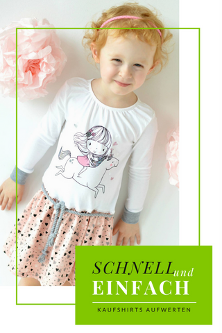 Tutorial - Schnell und einfach Kaufshirts aufwerten - zu klein, was nun? Pimp my shirt - Nähen - T-Shirt pimpen - Nähanleitung - Kinder - Mädchen - Kleid - Nähideen - Freebook - Amelie & Luise - Glückpunkt.