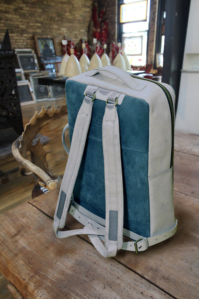 Leather backpack - Alcohol Washed Teal and Gray