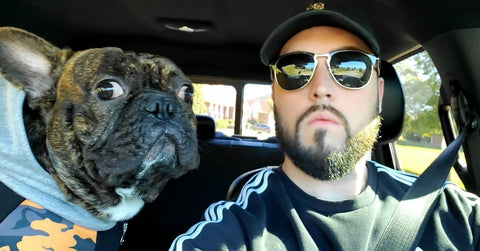 movember frenchie dog and his bearded dad