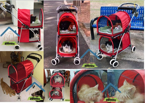 4 Wheel double Cage Pet Pram / Stroller