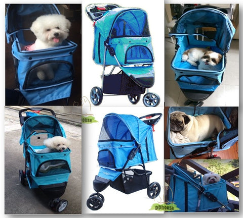 Azure Blue Tripled 3 Wheeler Pet Pram 