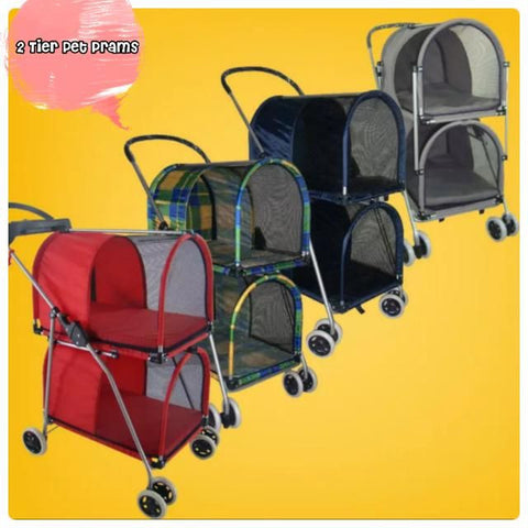 2 Tier 4 wheel comfortable Multiple pet pet pram 2 cages Pet stroller Singapore