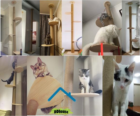 Extra Thick 12 cm Scracth Posts Wooden Cat Climbers up to ceiling no Drilling Floor to Ceiling Cat Trees