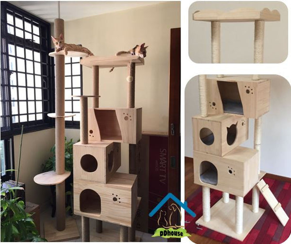 Premium Solid Wood Extra Large Cat Tree with multiple Cat house