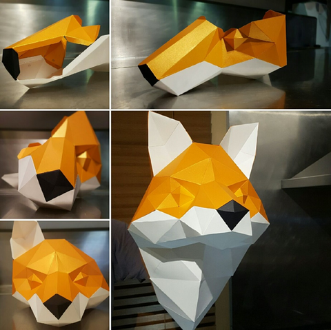 Cecilia the Fox, papercraft animal sculpture