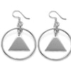 Engravable triangle in circle frame hanging earrings | Wholesale 925 Sterling Silver Jewelry