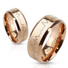 Ravishing rose gold plated stainless steel ring with laser engraved heartbeat on chamfered edges. Wholesale Jewelry