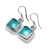 Square blue turquoise in square frame hanging hook earrings | Wholesale 925 Sterling Silver Jewelry