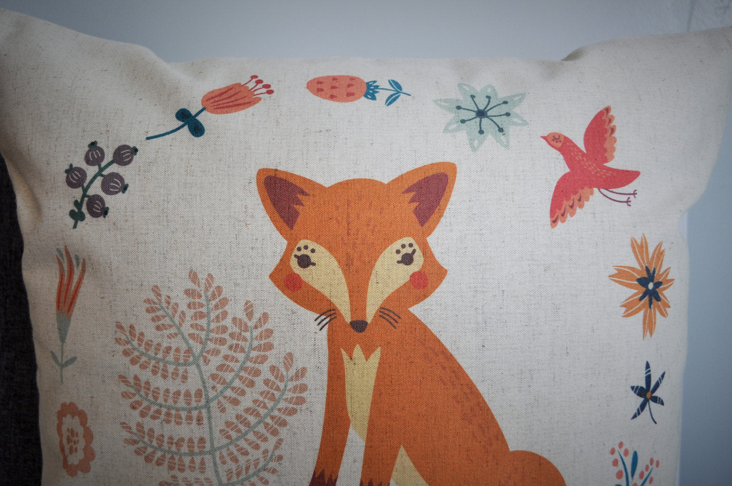 Fox Pillow Cover, Fox nursery decor, Girl fox, woodland nursery, woodland bedroom, woodland decor, fox decor, 18x18, natural or white