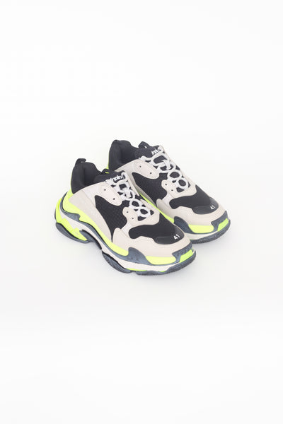 Balenciaga // Grey Fluorescent Yellow & Black Triple S Sneaker