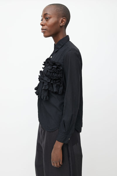 Black Ruffle Panel Long Sleeve Shirt