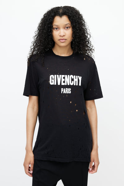 Givenchy // Black Semi Sheer Distressed Logo T-Shirt – VSP Consignment
