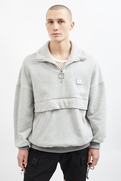 Wooyoungmi // Grey Cotton Quarter Zip Mock Neck Sweater – VSP