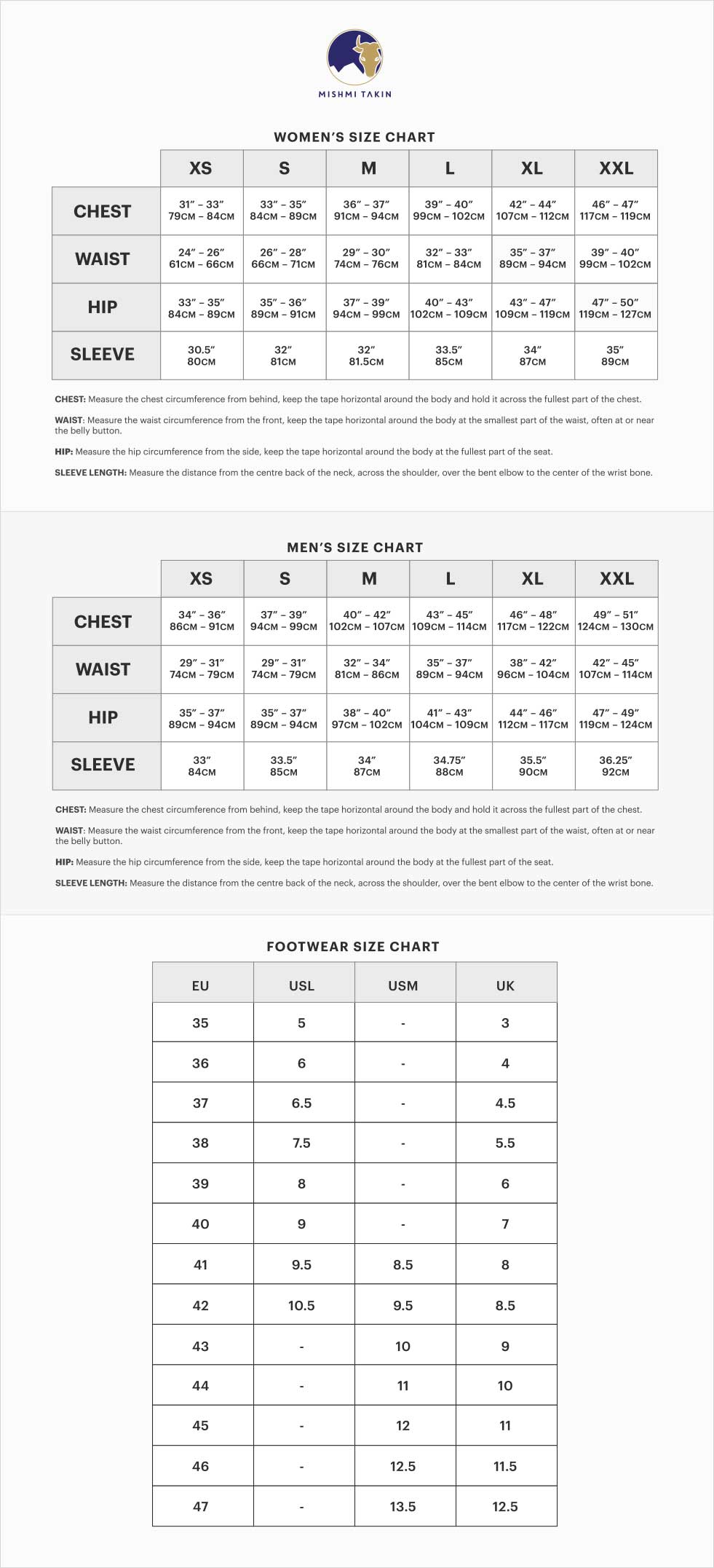 Mishmi Takin Sizing Information