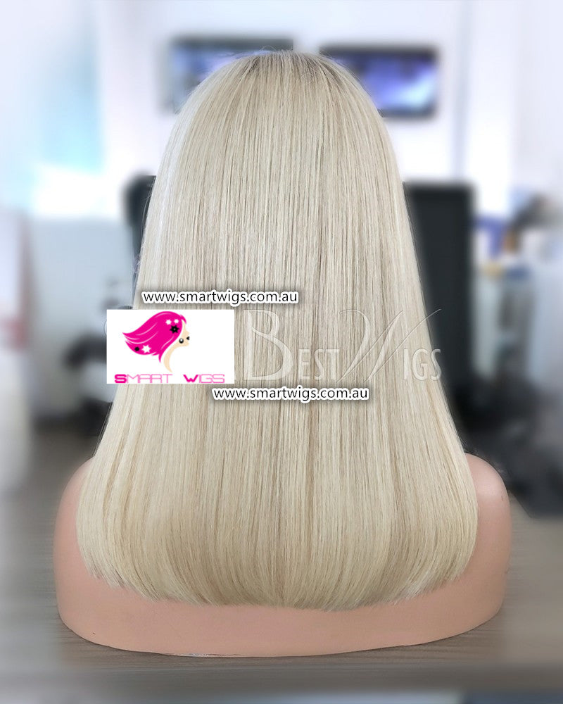 White Blonde With Dark Roots Brazilian Human Hair Lace Wig
