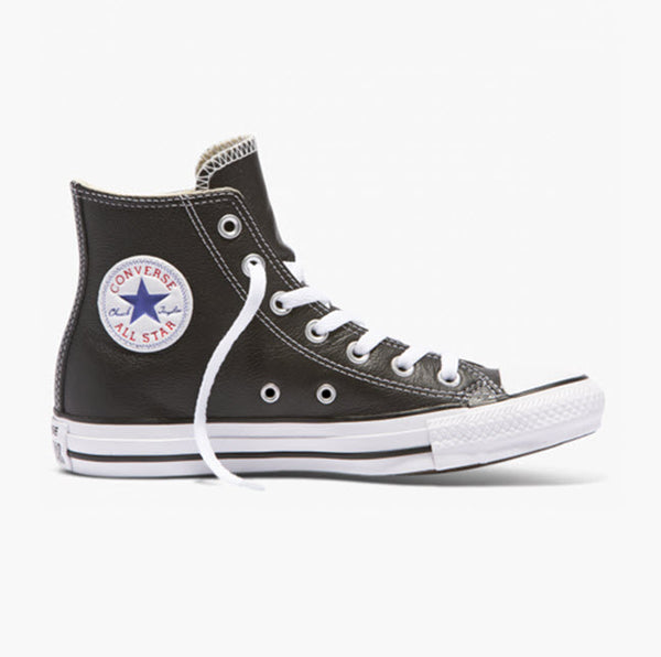 converse leather black white