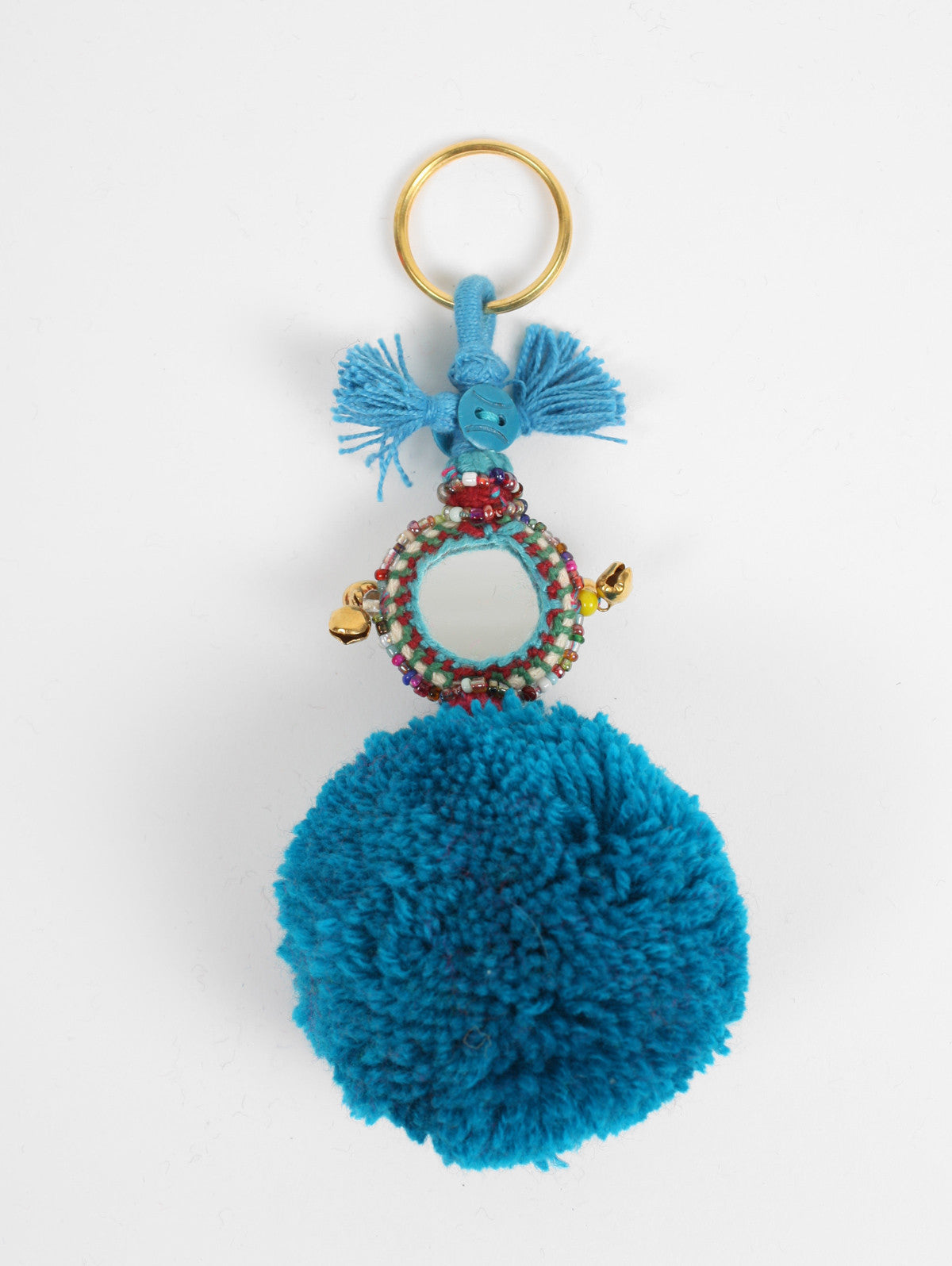 Pom Pom Mirror Keyrings, Teal