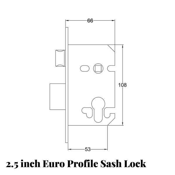 2.5 inch euro profile sash lock drawing with measurements