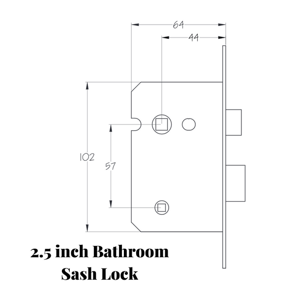 2.5 inch bathroom sash lock drawing with measurements