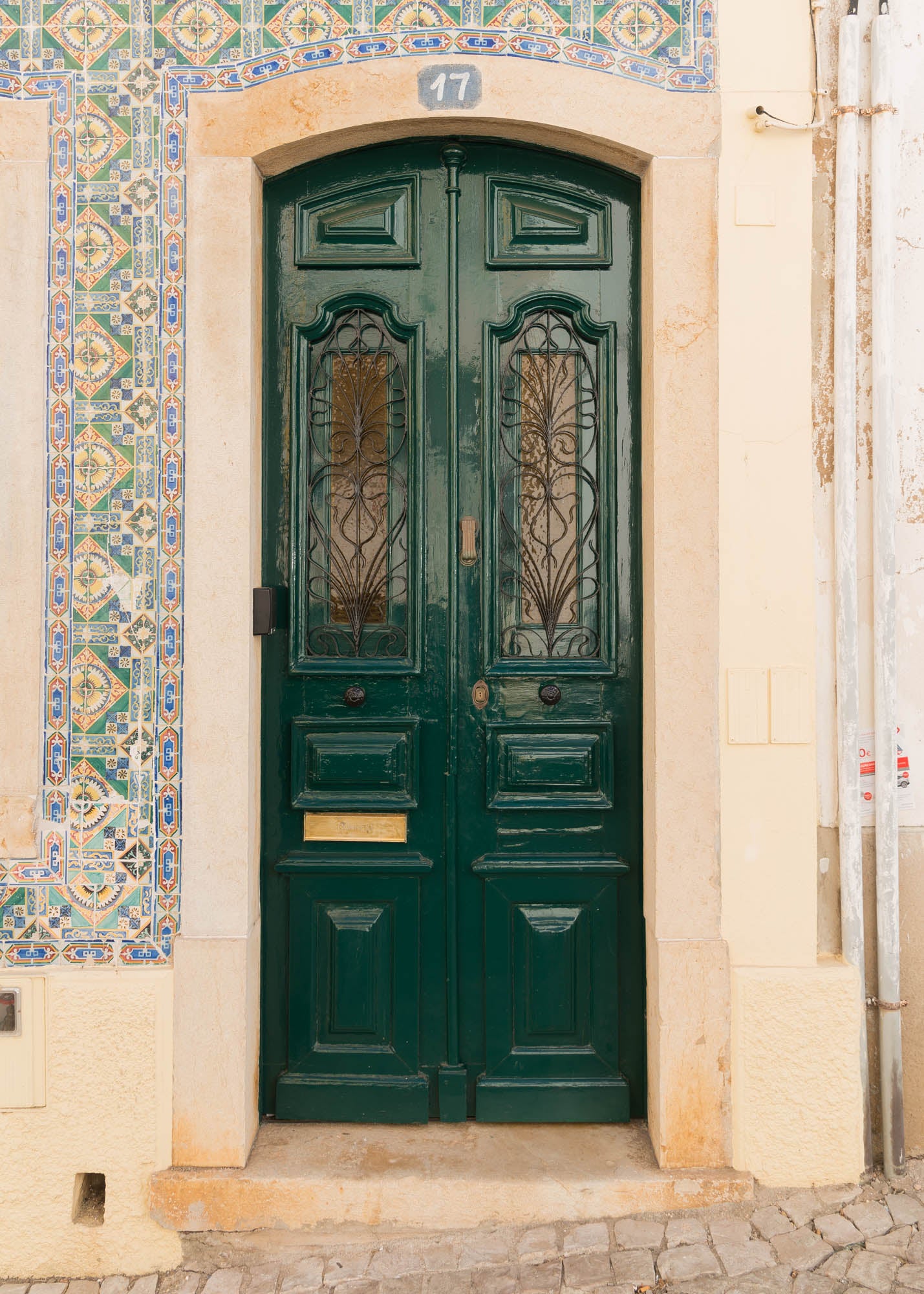 Portuguese Architecture Green Door Baroque Style Lattice Metalwork