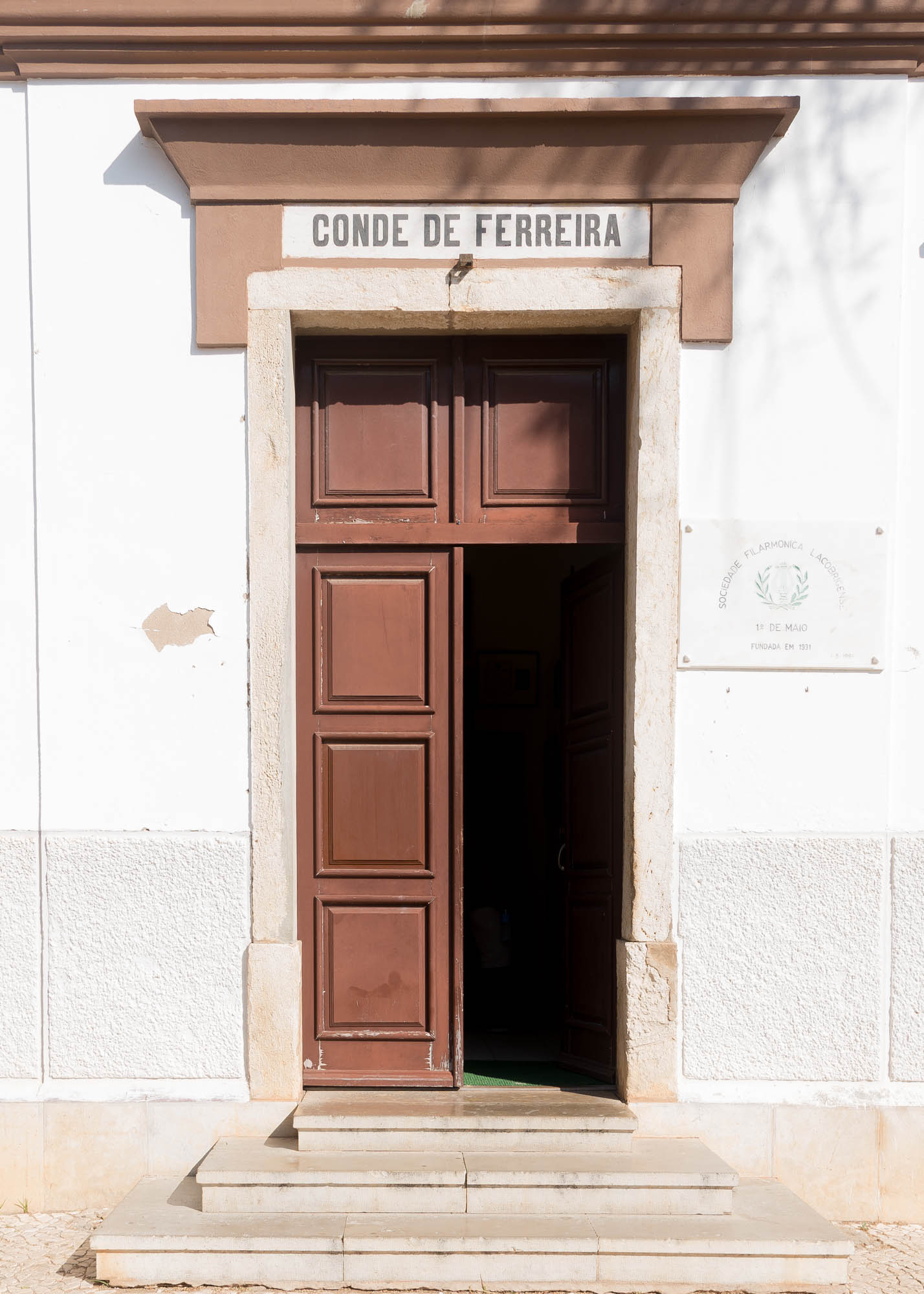 Portuguese Architecture Wooden Panel Door Stone Steps