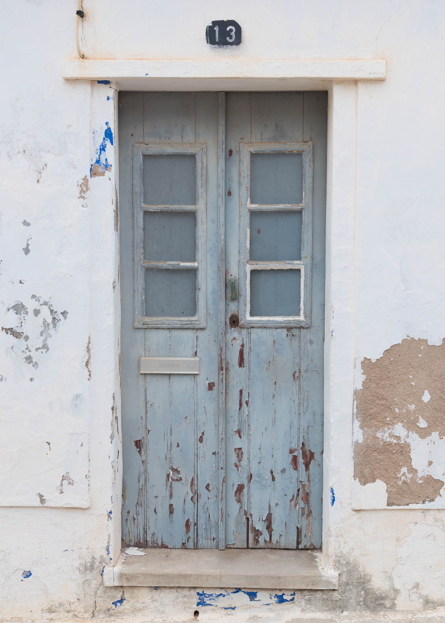 Portuguese Architecture Pale Blue Door Peeled Paint