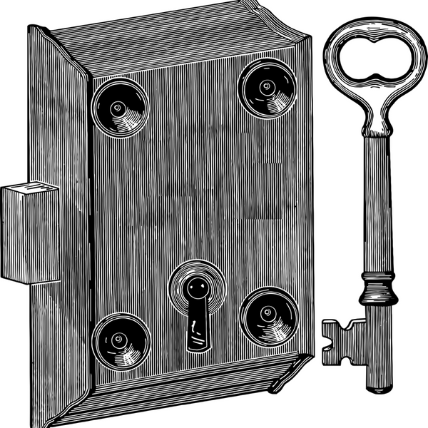 Vector image of a vintage deadlock and key