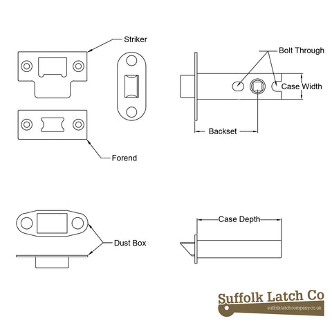 tubular latch measurements, tubular door latch, door latch sizes and tubular latch sizes