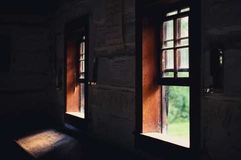 Four pane sash window slid open