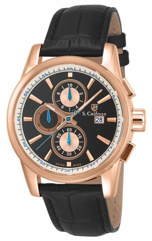 S. Coifman Chronograph Black Dial Black Leather Mens Watch Watch SC0257