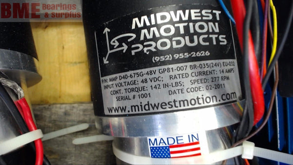 MIDWEST MOTION PRODUCTS MMP D40-675G-48V GP81-007 BR-035 48 VDC 