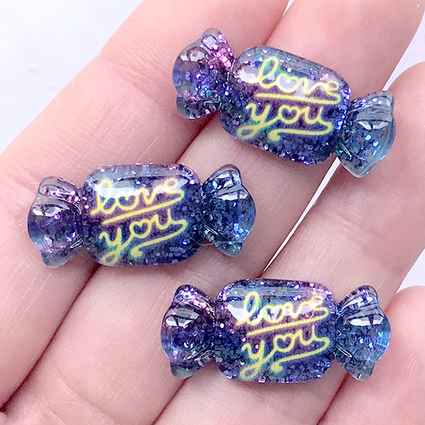 9 Pcs Assorted Realistic Transparent Glittery Color Transitioning Galaxy Gummy Bear Cabochons 17x10mm