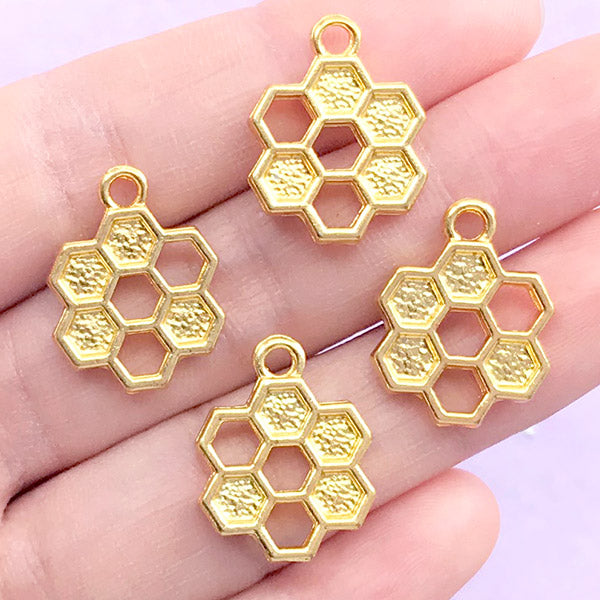 Bronze Honey Bee Charm on Honeycomb