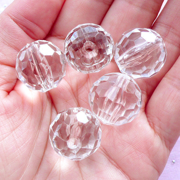 Clear Round Faceted Beads | 18mm 