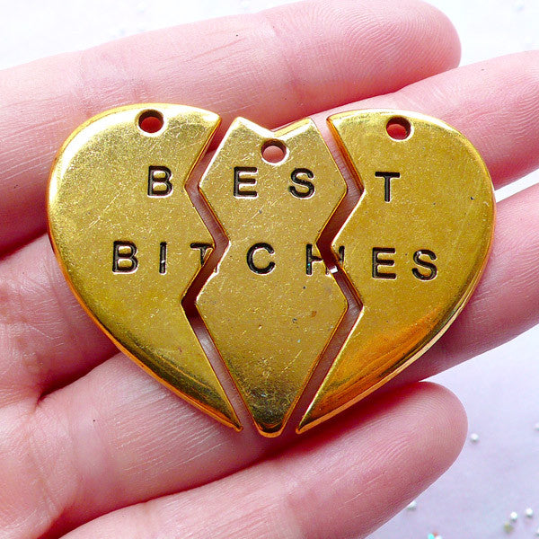 Gold Best Pendant | Message Heart Charms | Friendship Jeweller | MiniatureSweet | Kawaii Resin Crafts | Decoden Cabochons Supplies | Jewelry Making