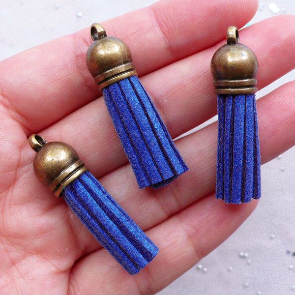 10 x Assorted Colours Suede Leather Tassel Pendant For Key Chains/Cellphone/Bag