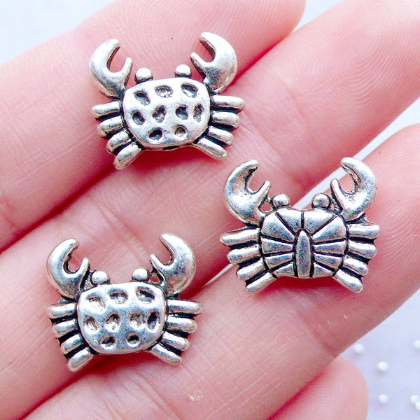 Crab Beads, Silver Marine Life Beads, Beach Jewellery, Sealife Bead, MiniatureSweet, Kawaii Resin Crafts, Decoden Cabochons Supplies