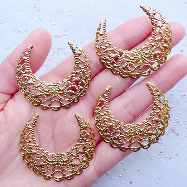 20x Raw Brass Moon Crescent Shape Charm Pendant for Necklace Connector Findings 