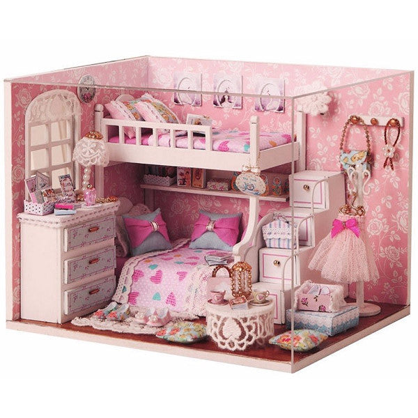 dollhouse kit with furniture in 1:24 scale | miniature bedroom with
