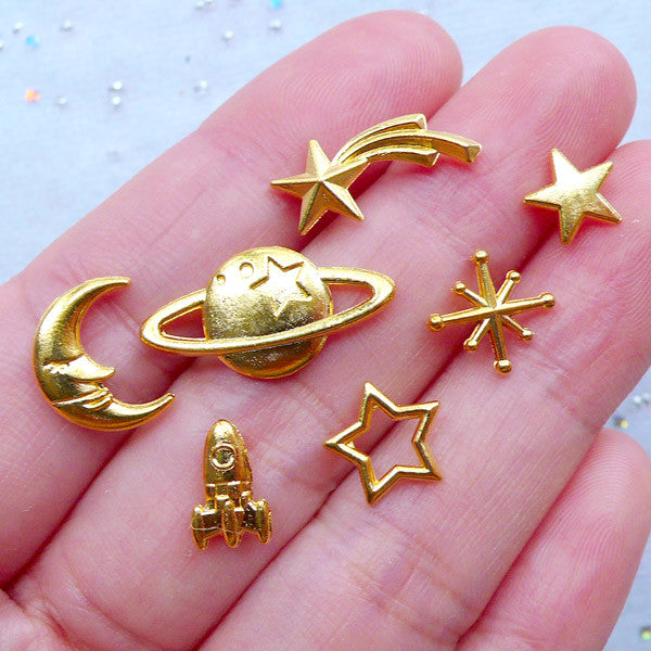 Enamel Solar System Planet Charms with sparkles for Planet Saturn Charms Cute Science Jewelry and Accessories Small Astronomy