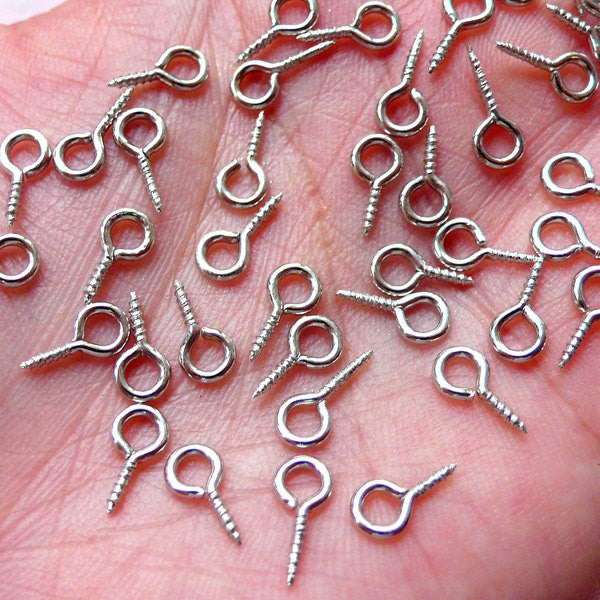 Silver Mini Eye Hooks, Screw Eye Bails Small Screw Eye Hook Screw