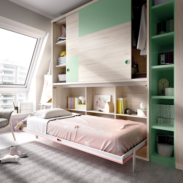 Side folding single wall bed with wardrobes-custom made furniture Ireland